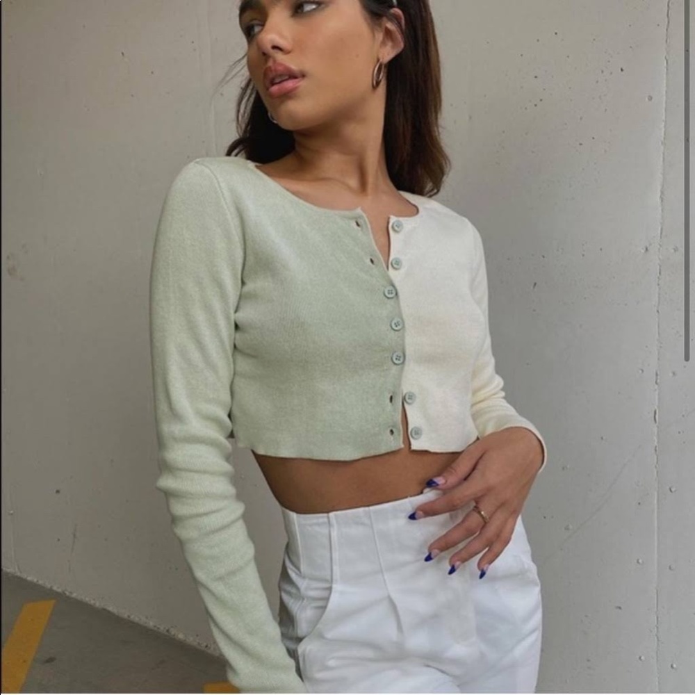 Princess Polly Green & Cream Michael Top